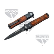SZCO 7.25 Wood-Finish Stiletto Style Folding Tool Liner Lock Mechanism and Pocket Clip