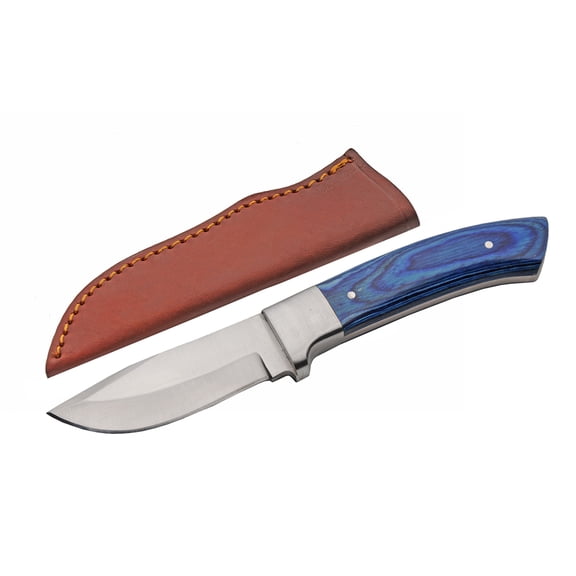 SZCO 7.5" Chrome Sapphire Hunting Utility Knife with Blue Wood Handle