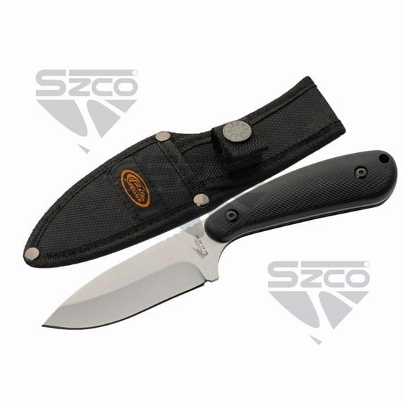 SZCO 7" Black Trailing Skinner Knife with 3.5" 3CR13 Stainless Steel Blade, Full Tang & Nylon Sheath