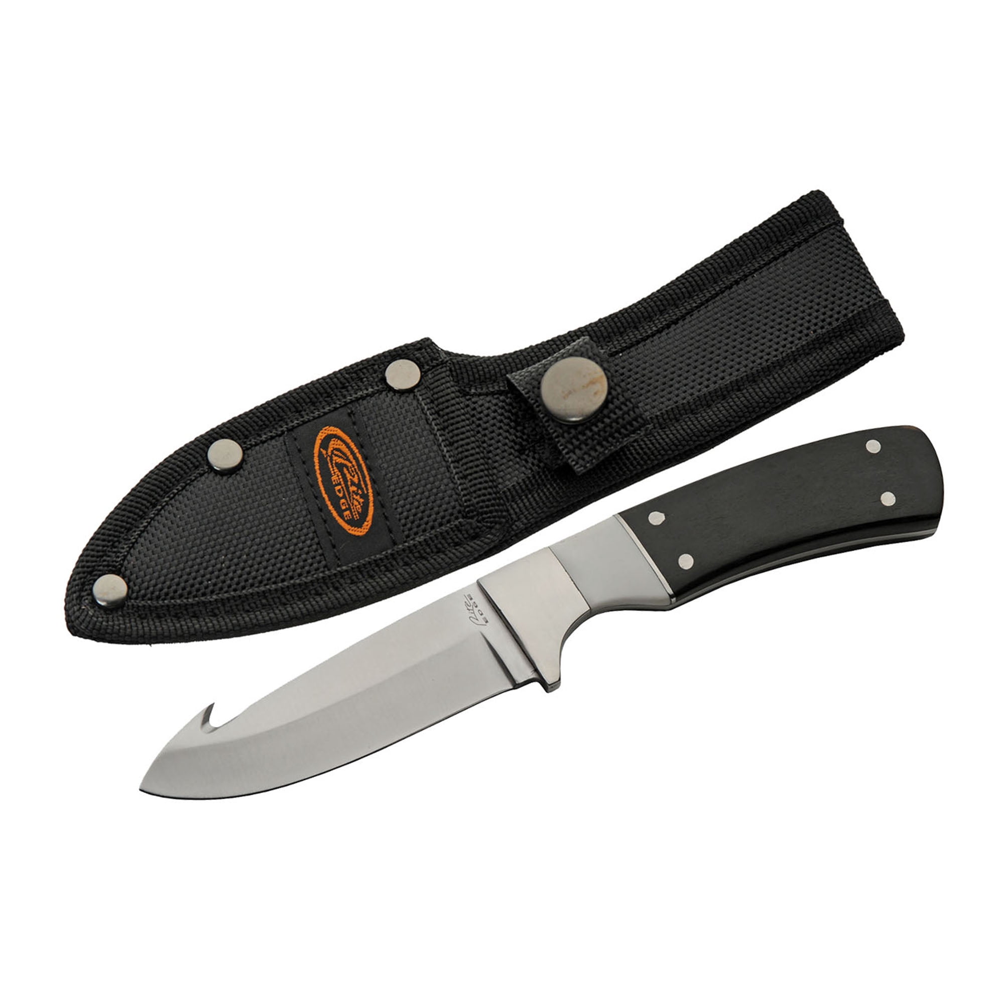 SZCO 7" Guthook Utility Knife with White Spacer Pakkawood Handle & Nylon Sheath