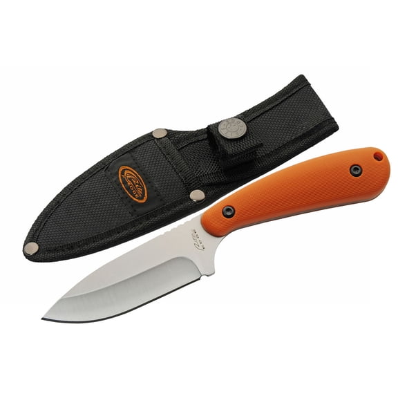 Rite Edge 7 Inch Orange Trailing Point Skinner Knife Full Tang Stainless Steel Outdoor Hunting Utility Knife With Nylon Sheath