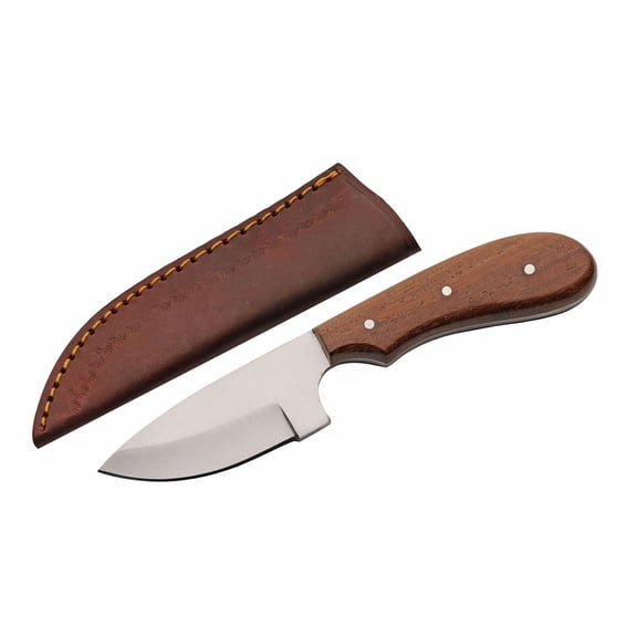 Rite Edge 7 Inch Saddlewood Skinner Knife Chrome Steel Blade Wood Handle Fixed Blade Outdoor Utility Knife with Leather Sheath