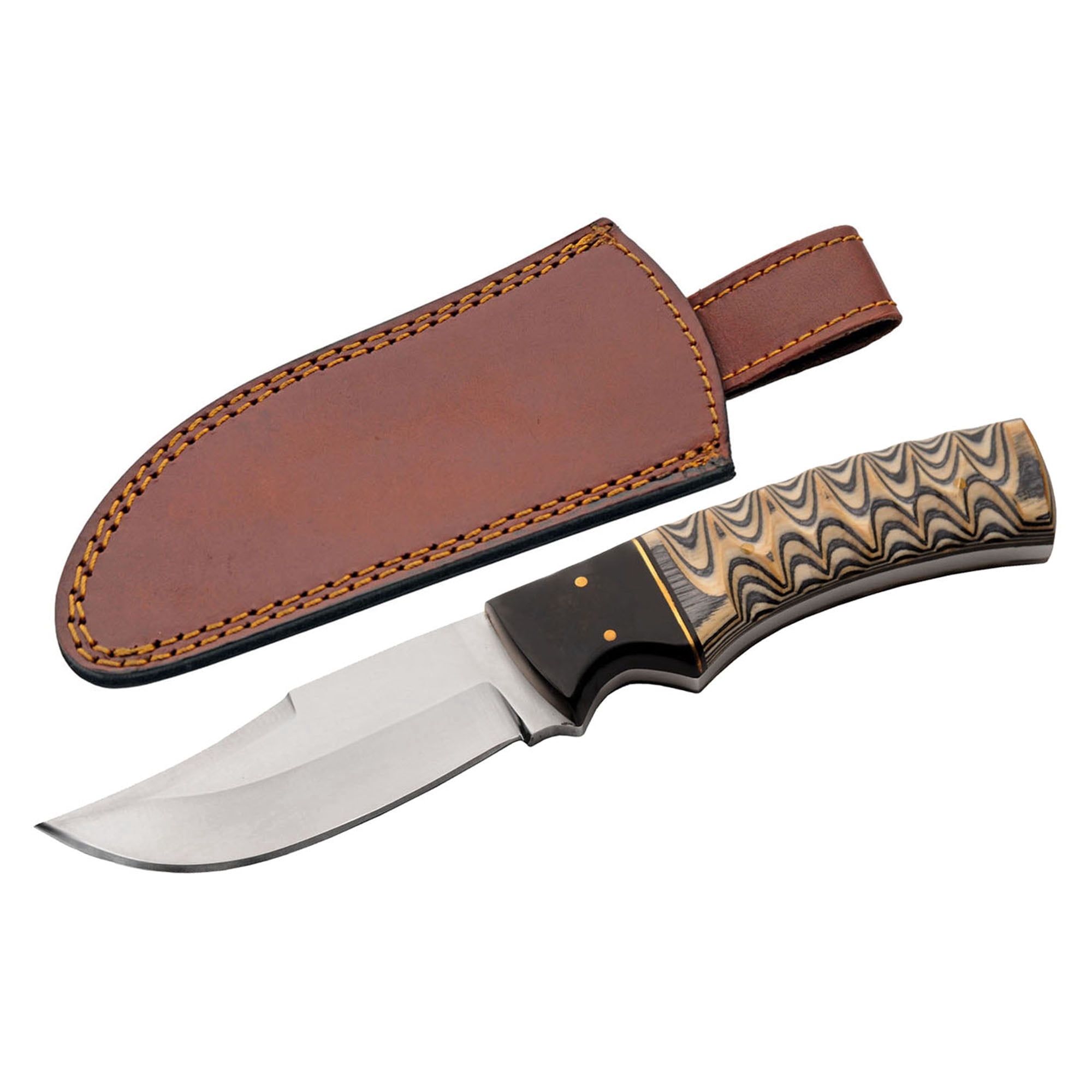 SZCO 8.5" Ashwood Utility Knife with Grooved Colorwood Handle & Leather Sheath
