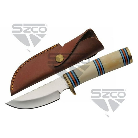 SZCO 8.75" Sedona Bone Hunting Knife Stainless Steel Blade Bone Handle with Sheath