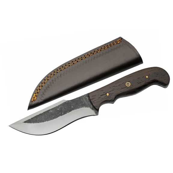 Rite Edge 9 Inch Iron Wrought Fixed Blade Knife Stainless Steel Blade Wood Handle Full Tang Outdoor Utility Knife with Leather Sheath