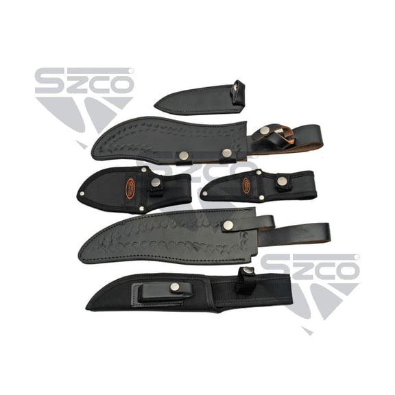 SZCO Assorted Leather & Nylon Sheaths  Mixed Sizes Covers Designed to Fit 3"7" Blade Lengths