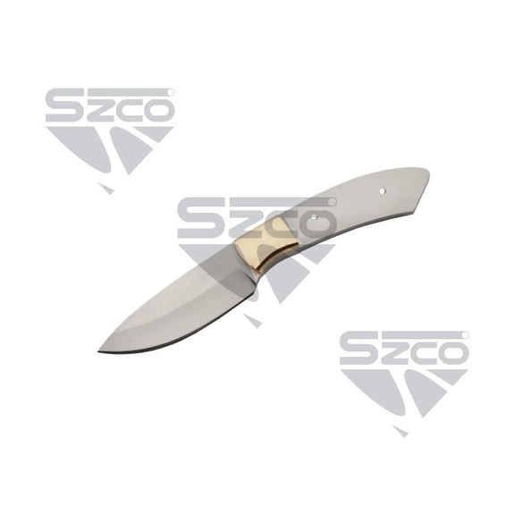 SZCO 6.5" Drop Point Utility Blank with Stainless Steel Construction, Brass Bolster and Classic Straight Profile