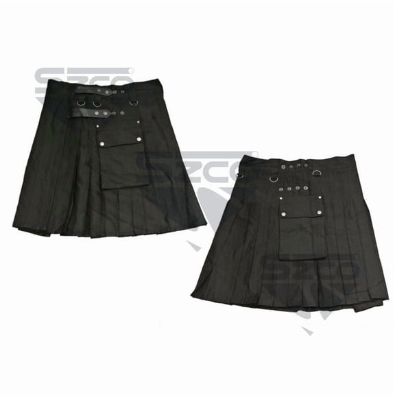 SZCO Buckle Utility Kilt X-Large Black, Adjustable Leather Straps, Fits Waist Sizes 34-36, Durable Everyday Wear Kilt