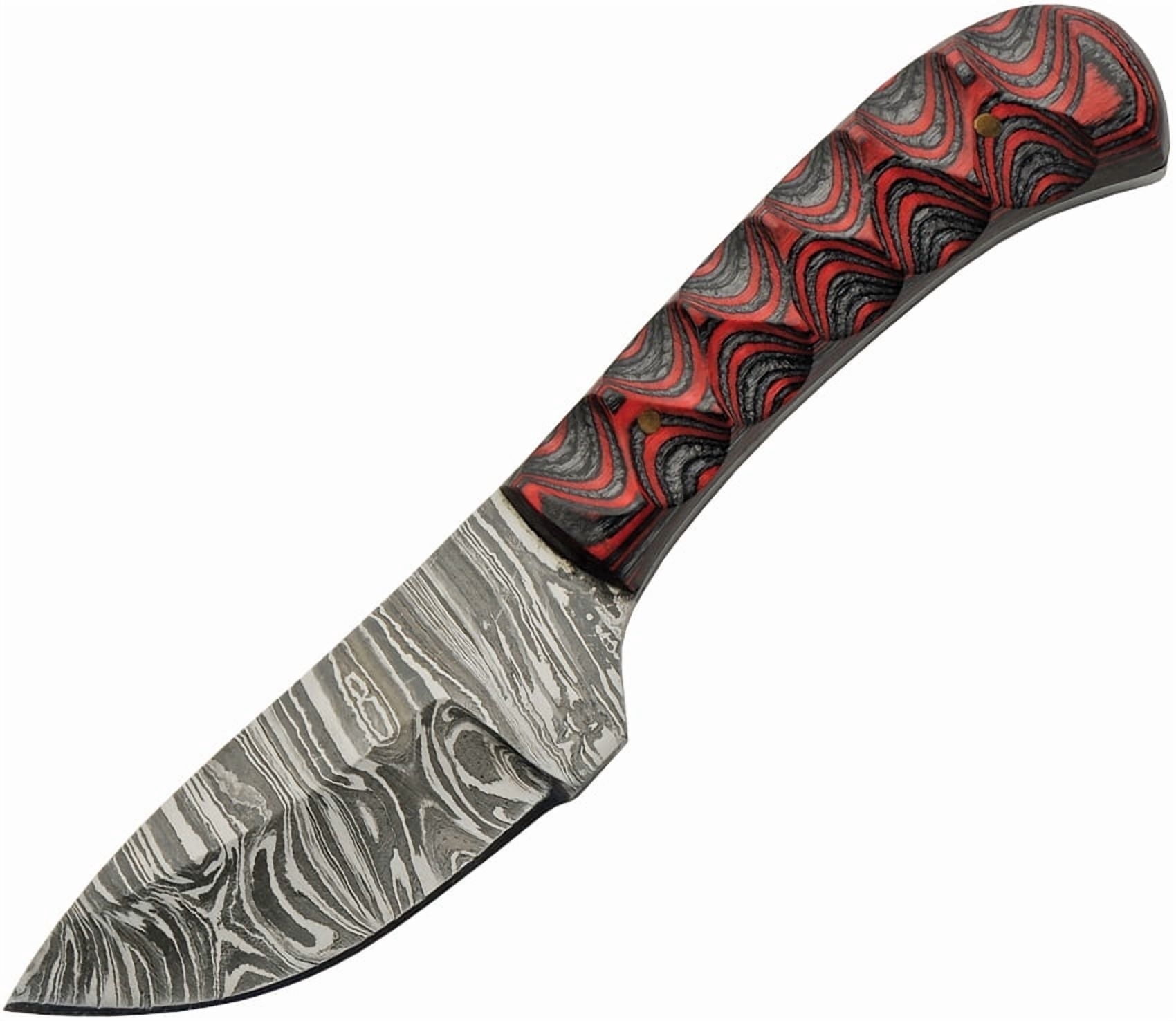 SANZ 6" Red Wood Handle Full Tang Damascus Steel Outdoor Utility Knife with Leather Sheath