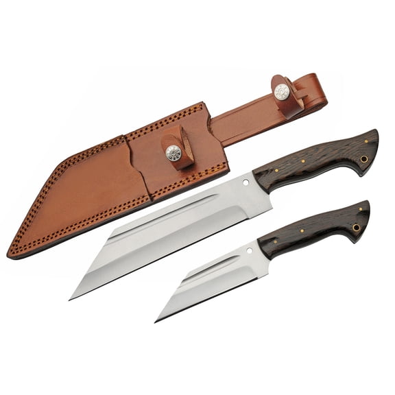SZCO Dual Seax Utility Knife Set 13" & 9" with Wood Handles and Leather Sheaths