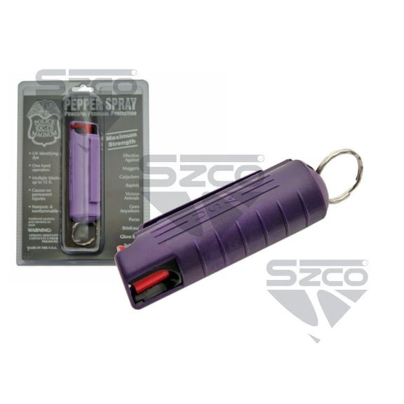 SZCO Hard Shell 1/2 oz Hot Purple Pepper Spray with Safety Case Compact Keychain Size Spray
