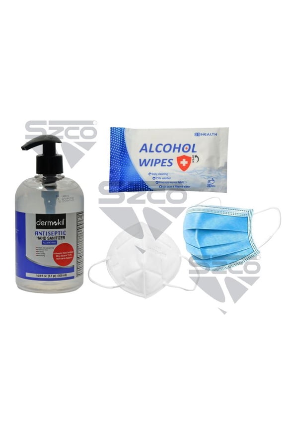 PPE Home Kit with Hand Sanitizer, KN95 Masks, 3-Ply Face Masks and Wipes 81-Piece Set