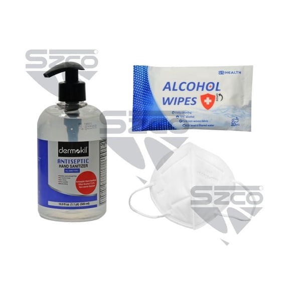 SZCO PPE Home Kit with Hand Sanitizer, KN95 Masks and Wipes Complete Personal Set