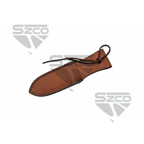SZCO 10" Brown Leather Dagger Sheath  Top Grain Leather Carry Cover with Lace, Fits Up to 6" Blade Length