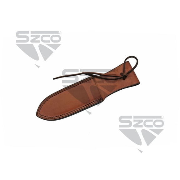 SZCO 10 Inch Brown Leather Dagger Sheath Top Grain Leather Scabbard Fits Up To 6 Inch Blades With Lace Style Knife Cover
