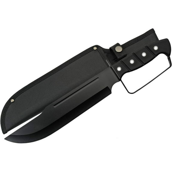SZCO Supplies 15" Outdoor Fixed Blade D-Guard Utility Knife with Rubberized Handle and Nylon Sheath, Black