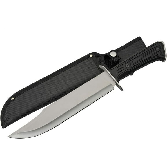 SZCO Supplies 15" Fixed Blade Survival Bowie Knife with Silver Clip-Point Blade, Rubber Handle & Nylon Sheath  Outdoor Hunting & Camping Knife