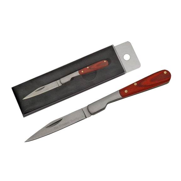 SZCO Supplies Toothpick Knife  2.75" Closed, Stainless Steel Blade, Pakkawood Handle, Firefighter Emblem