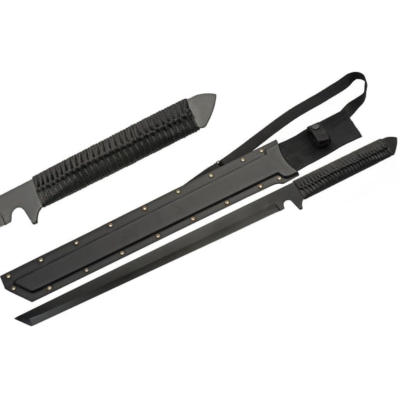 SZCO 26" Talon Short Sword, Full Tang Stainless Steel Tactical Blade, Black Cord Wrapped Handle with ABS Shoulder Strap Scabbard for Hunting, Camping, and Outdoor Carry