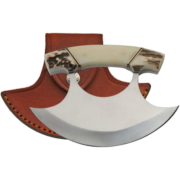 SZCO 5.5" Handcrafted Stainless Steel Utility Knife, Ergonomic Handle with Brass Bolster, Versatile Kitchen and Camping Tool with Genuine Leather Sheath