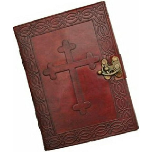 SZCO Supplies Cross Leather Journal with Lock 5 x 7 Embossed Celtic Cross Design