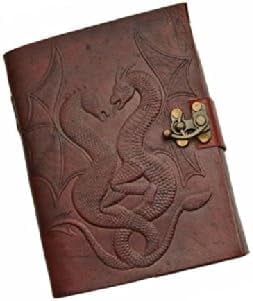 SZCO 5x7 Double Dragon Leather Journal With Lock Vintage Style Writing Notebook Embossed Leather Cover Diary Sketchbook Journal