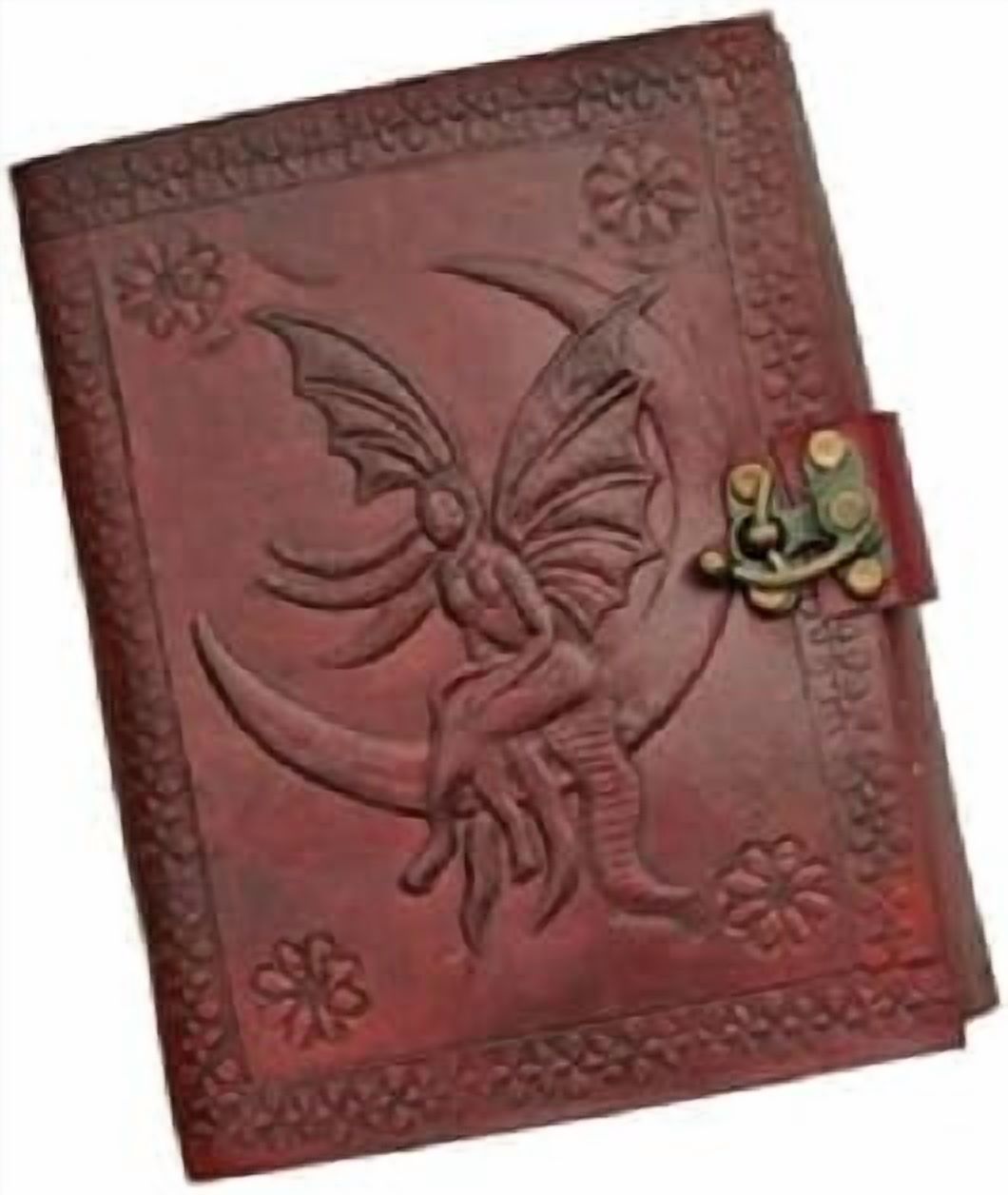 SZCO Supplies Fairy Leather Journal with Lock – 5” x 7” Embossed Fairy and Border Design