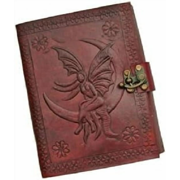 SZCO Supplies Fairy Leather Journal with Lock  5 x 7 Embossed Fairy and Border Design