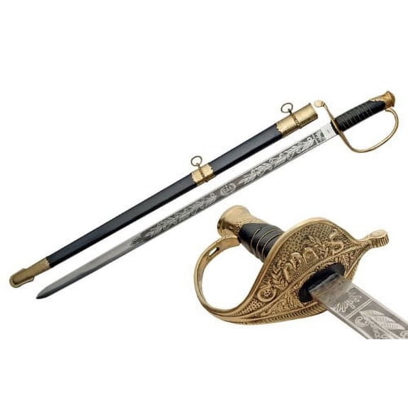 SZCO Supplies 39" Carbon Steel Fayetteville Sword with Brass Guard and Pommel, Wire_Wrapped Handle, Brass Trimmed Metal Scabbard