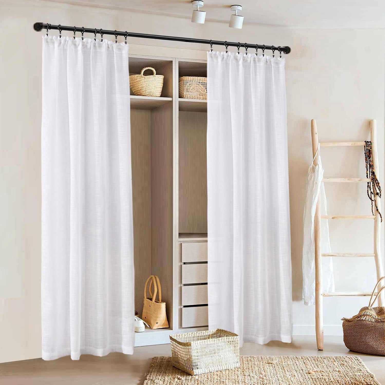 SZCOAO-Closet Curtain for Open Closet,80 Inch Length Sheer Faux ...