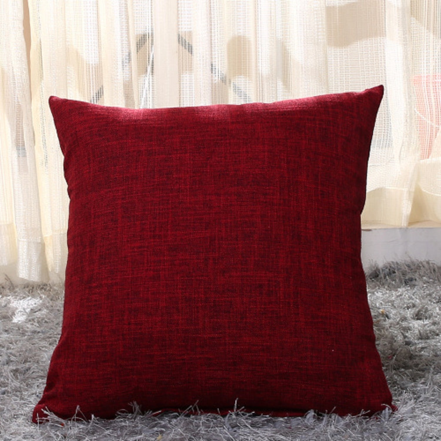 Wine Red 18" x 18" Polyester Linen Throw Pillow Covers Set