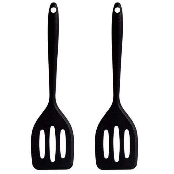 SZDUDU 2Pack Small Silicone Spatula Turner High Heat Resistant Silicone Turner for Cooking Fish, Eggs, Pancakes and More, Black