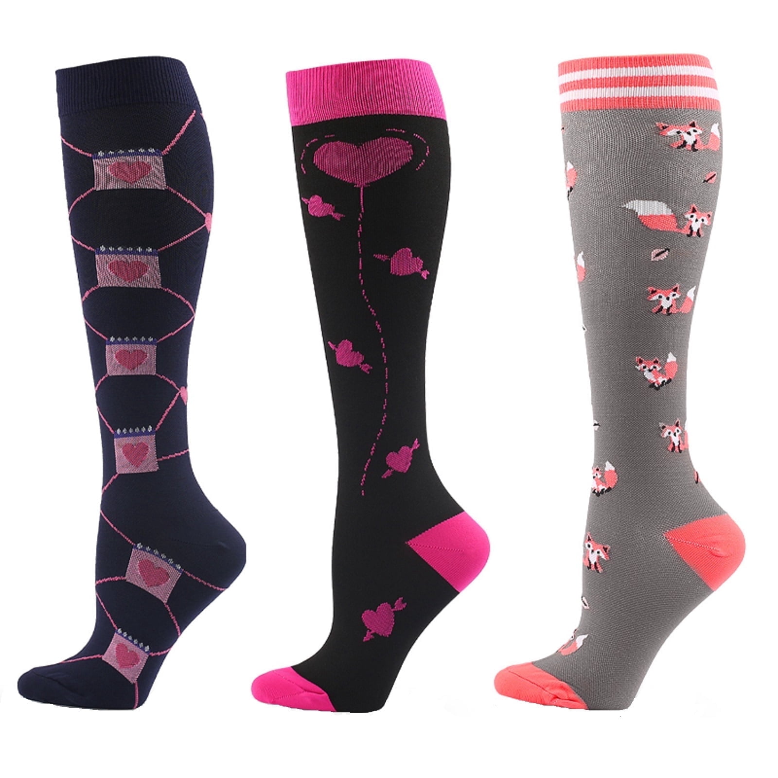 SZDUDU 3 Pairs Compression Socks for Women & Men 20-30 mmHg Circulation Support Recovery Socks for Nurses Running, , Cycling (L-XL/8-11)