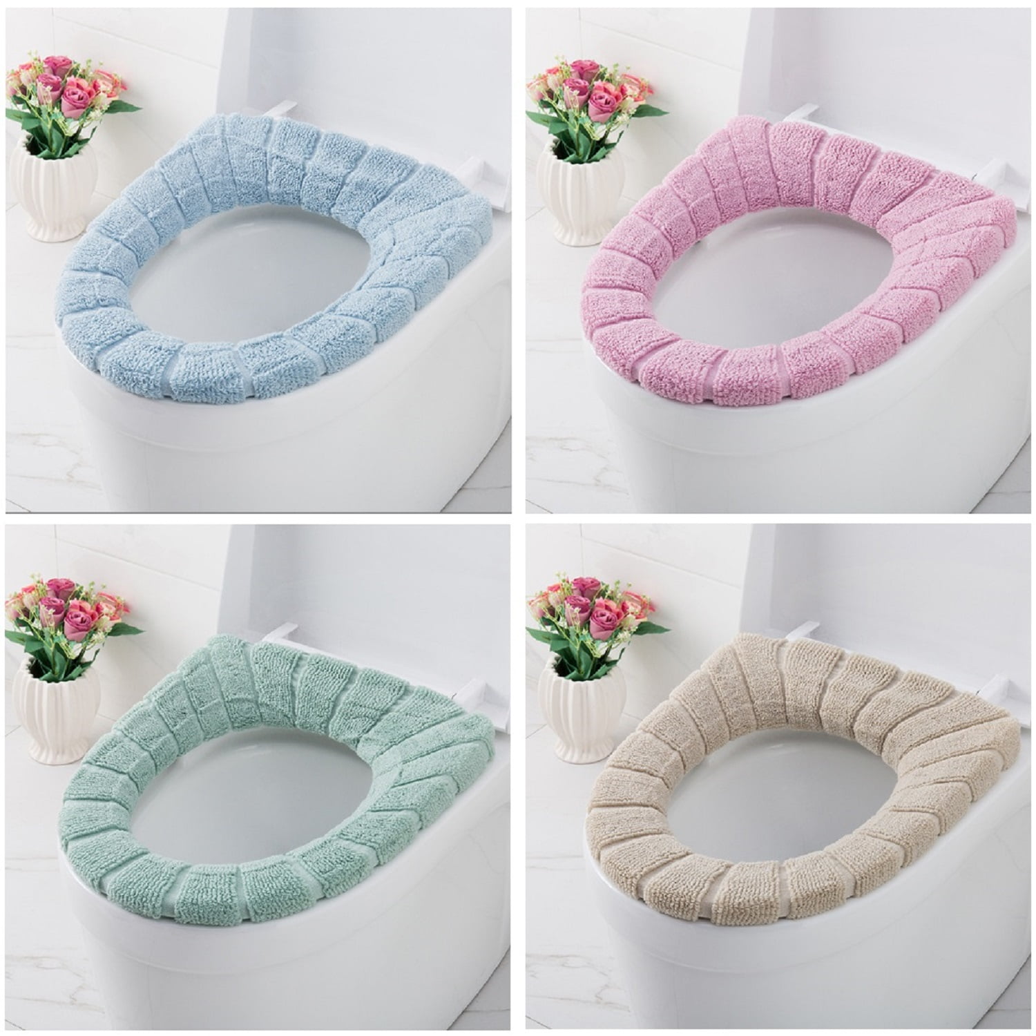 SZDUDU 4 Pack Toilet Seat Covers, Soft Warmer Toilet Seat Cushion Cover