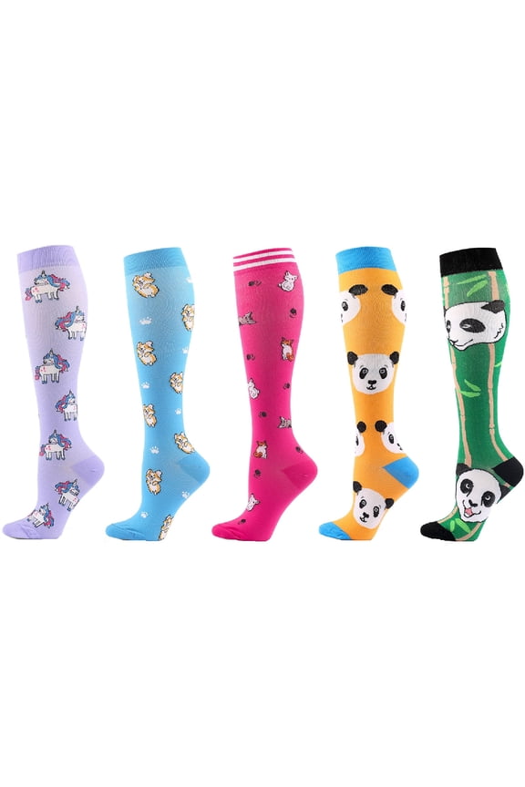 SZDUDU 5 Pairs Compression Socks for Women & Men 20-30 mmHg Circulation Support Recovery Socks for Nurses Running, Athletic, Cycling (L-XL/8-11)