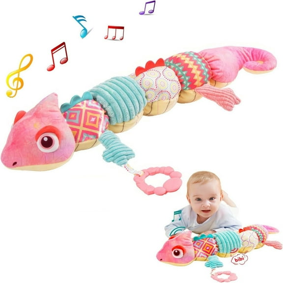 SZDUDU Baby Toys 6-12 Months, Musical Chameleon Infant Toy with Multi-Sensory Crinkle, Rattle and Textures, Learning Activity Toys Gifts for Newborn 1 2 Year Old Boys Girls, Pink