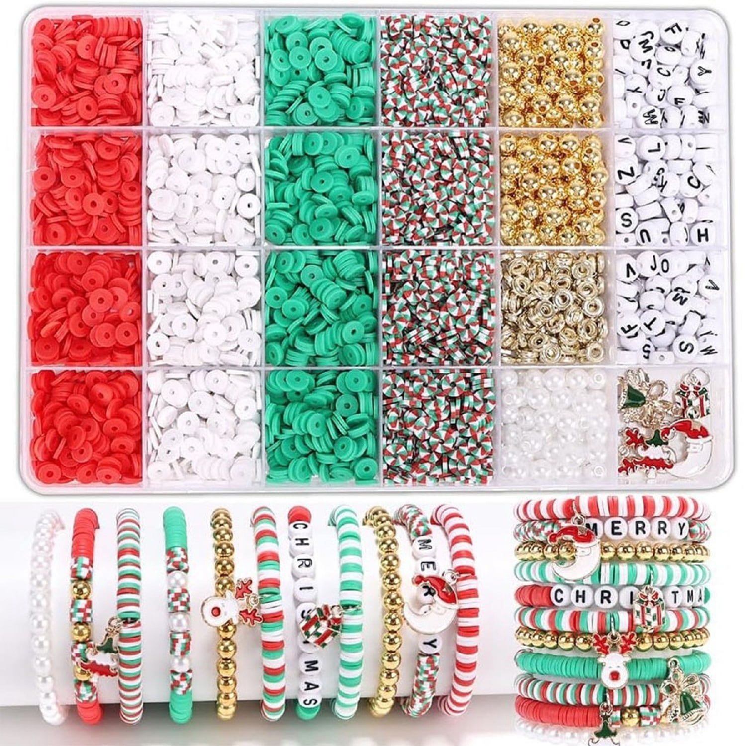 SZDUDU Christmas DIY Bracelet Making Kit for Girls, Cute Necklace Maker with Charms, Clay Beads Friendship Bracelets DIY Arts and Crafts Gifts for Kids