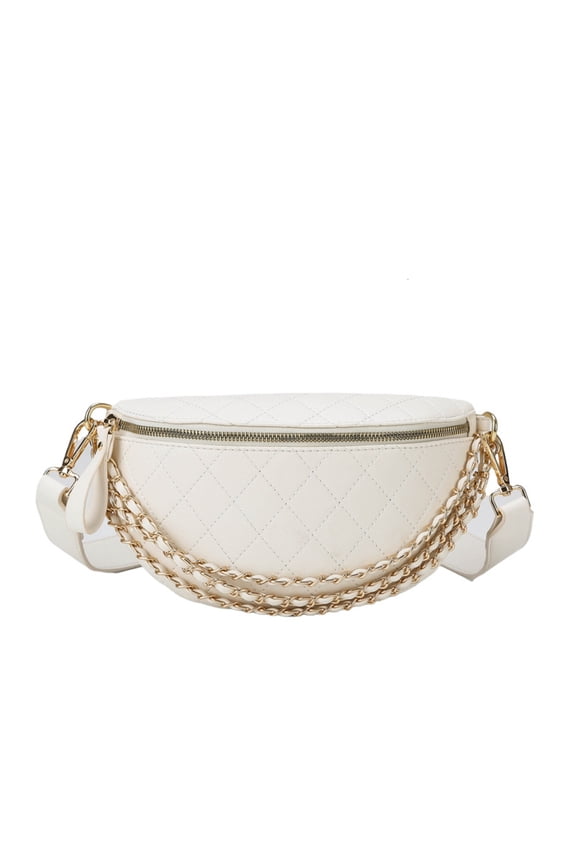 Crossbody Bags for Women Belt Bag Leather Shoulder Bag Small Mobile Phone Purse Fashion with Chain Straps and Removable Shoulder Bag for Women,White