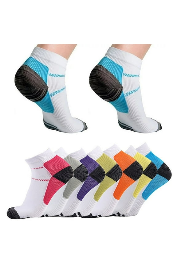 SZDUDU 7 Pairs Ankle Compression Socks for Men Women, Relieves Heel Pain Plantar Fasciitis, for Athletic,Travel & Medical (L/XL)