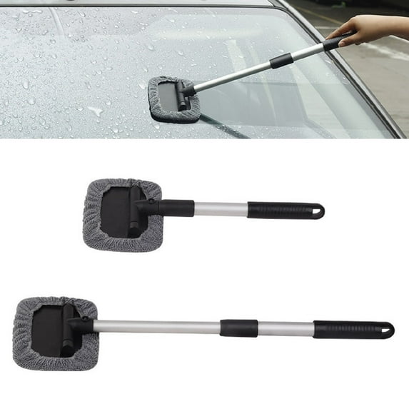 SZDUDU Windshield Cleaner, Car Windshield Cleaning Tool Inside with 2 Reusable and Washable Microfiber Pads and Extendable Handle Auto Glass Wiper Kit, Gray