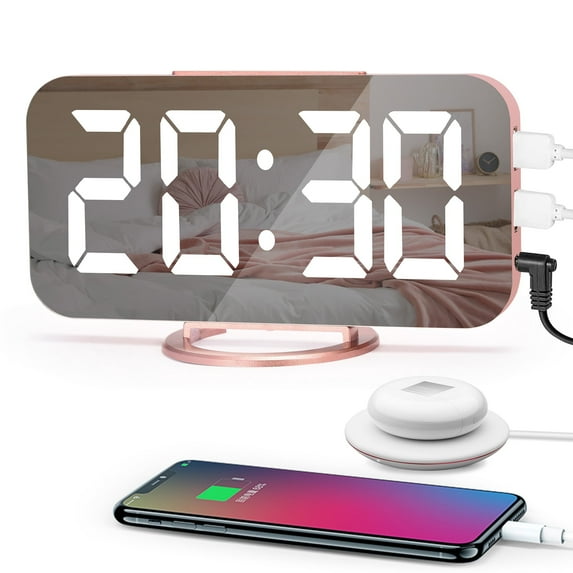 SZELAM Digital LED Alarm Clock, 3 Levels Brightness, Dual USB Ports, Mirror Surface