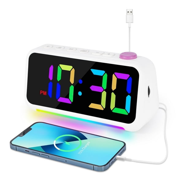 SZELAM Loud Digital LED Display Alarm Clock, RGB Night Light, USB Charger, Dual Alarm, Dimmer