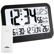 SZFZMZ Digital Wall Clocks with Outdoor Sensor, Alarm Clock, Backlight, Temp, Humidity, Auto Dst, Battery Powered, Black