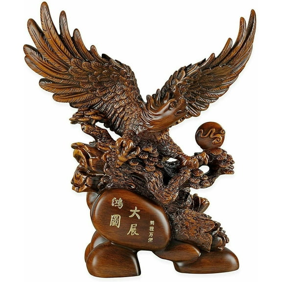 SZH Office Feng Shui Decor. Large Eagle Spread Wings to Business Success Wood Color