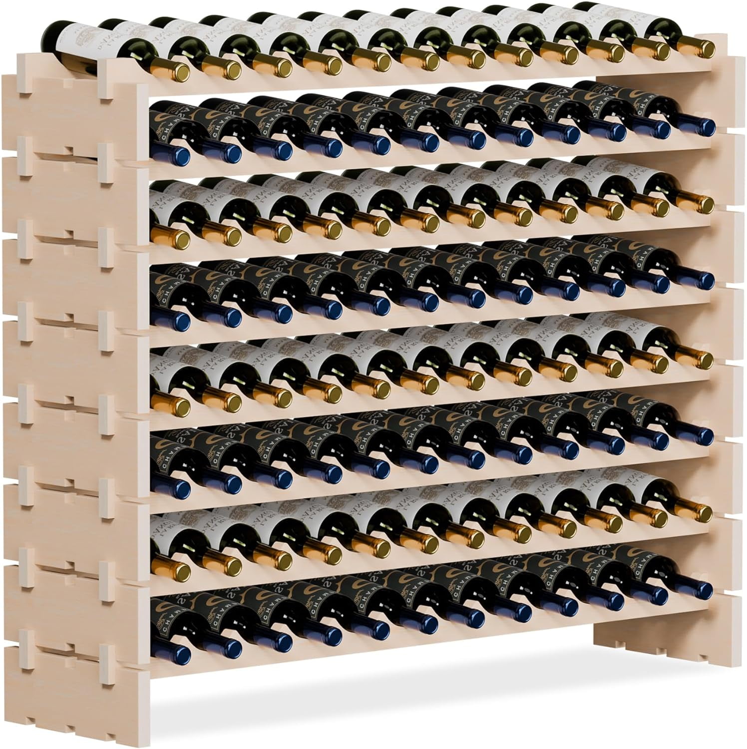 SZH Solid Wood 8-Tier Wine Rack – 96 Bottles Stackable, Wobble-Free for ...