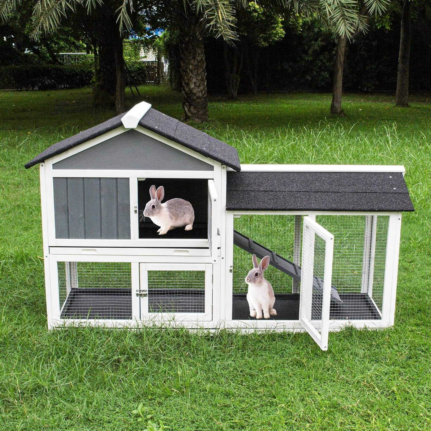 y⭐︎Rabbit PETSCOSSET Indoor/Outdoor Rabbit Hutch, 2-Story Bunny Cage