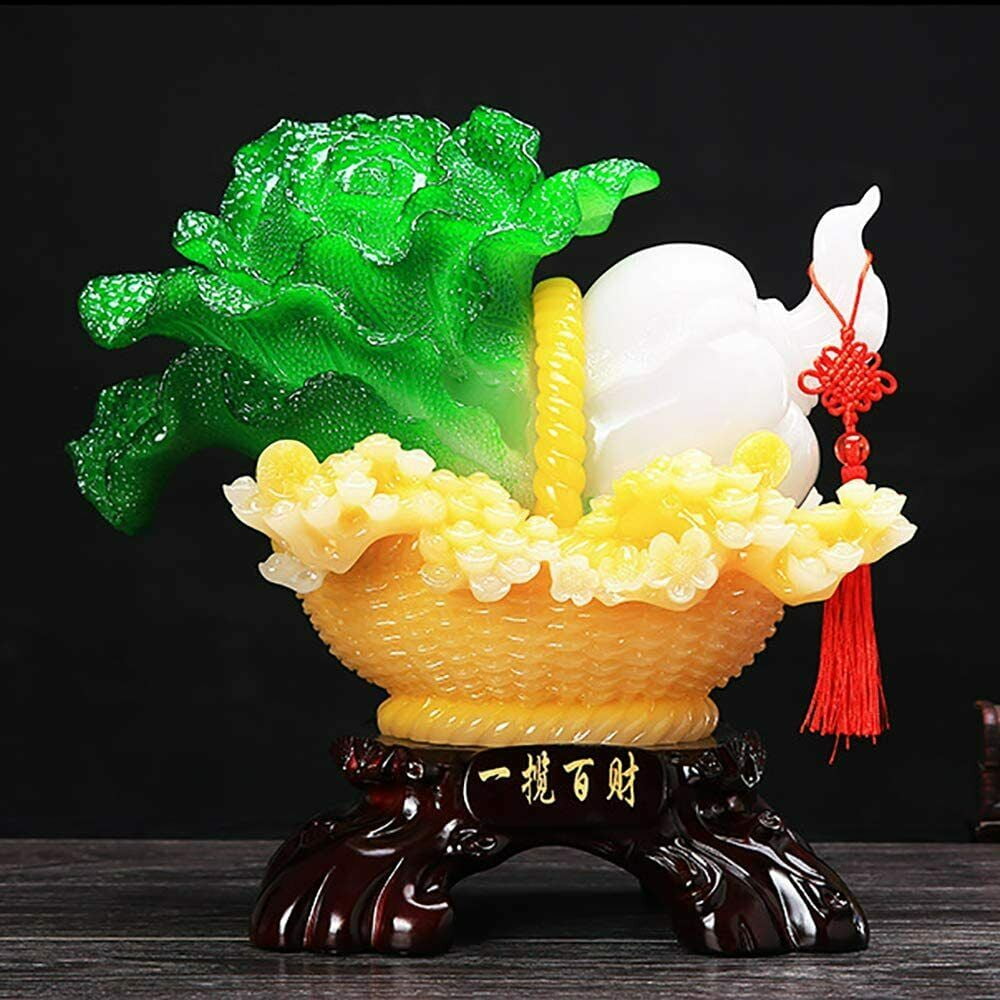 SZI Feng Shui Chinese Figurines Pok Choi Jade Resin Statue
