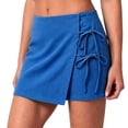 thumbnail image 1 of SZJXBUY Active Skorts for Women with Pockets Plus Size Solid Wrap Front Linen Skort Casual Drawstring Knot Side Skirt with Shorts Blue,XL, 1 of 6