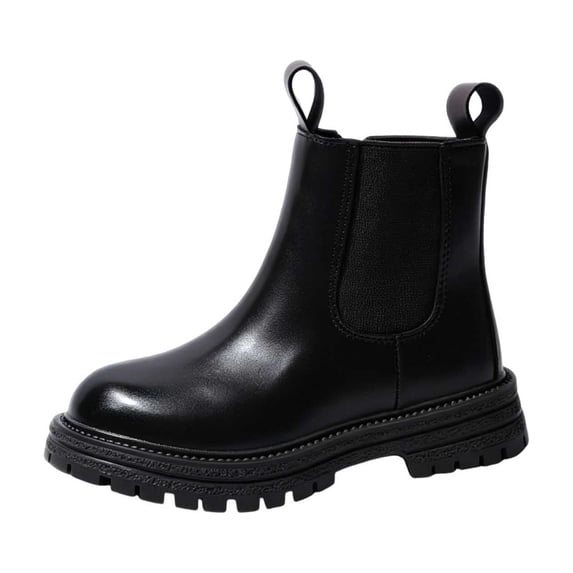 SZJXBUY Ankle Boots Little Girl Casual Comfortable Slip on Lug Sole Chelsea Booties Preppy Fall Winter Shoes Black,36