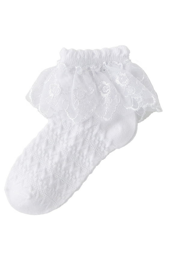 Baby Girl Lace Socks Solid Ruffle Cute Dance Sock Eyelet Mesh Cotton Frilly Ankle Soft Princess Sock White,7 Years